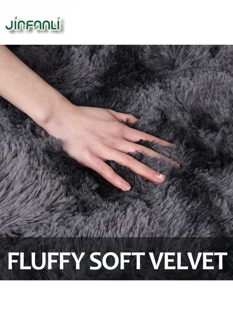 JINFANLI Large living room area rug, super soft and fluffy modern bedroom rug, tie-dyed dark grey indoor plush pile rug for girls kids room home decor - Image 5